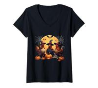Mujer Cute Chickens Witch Pet Halloween Matching Family Farm Camiseta Cuello V