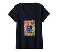 Mujer Cute Childish Teddy Bear World Illustration Graphic Designs Camiseta Cuello V