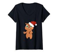 Mujer Cute Christmas Capybara Santa Claus Cavy Rata Rata Navidad Camiseta Cuello V