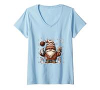 Mujer Cute Christmas GNOME Cute Snowflake Patterns White Winter Camiseta Cuello V