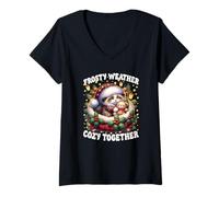 Mujer Cute Christmas Kitten In Cozy Cat Bed For Sweater Weather Camiseta Cuello V
