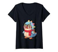 Mujer Cute Christmas Penguin Funny Dinosaur Costume Winter Holiday Camiseta Cuello V