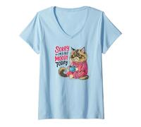 Mujer Cute Coffee Latte Art Gift for Mom Cafe Energy Cat Lover Camiseta Cuello V