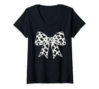 Mujer Cute Coquette Bow Cowprint Cow Pattern for Womens and Girls Camiseta Cuello V