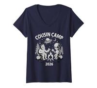 Mujer Cute Cousin Camp 2026 Alien Bigfoot Family Cruise Tripulation Camiseta Cuello V