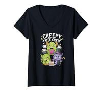 Mujer Cute Creepy Cute Crew Halloween Monster Kawaii Squad Camiseta Cuello V