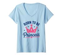 Mujer Cute Crown Inspirational Quote Girls Born To Be Princess Camiseta Cuello V