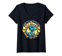 Mujer Cute Dino Baby Cartoon Illustration for Kids Camiseta Cuello V