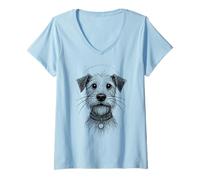 Mujer Cute Dog Sketch Scruffy Terrier Face Hand-Drawn Graphic Art Camiseta Cuello V