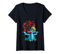 Mujer Cute Dragon Heart Valentines Day For Girls Boys Kids Dragons Camiseta Cuello V