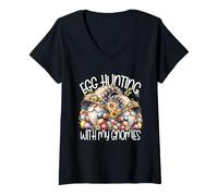 Mujer Cute Easter Accessories For Mom Egg Hunting with My Gnomies Camiseta Cuello V