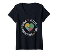 Mujer Cute Enseñar Aceptar Entender Amor Puzzle Autismo Conciencia Camiseta Cuello V