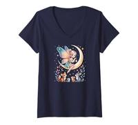 Mujer Cute Fairy Tales Magic Moon Animals Mythical Girl Camiseta Cuello V