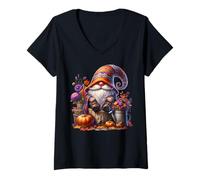 Mujer Cute Fall Accessories For GNOME Lover Floral Autumn Pumpkin Camiseta Cuello V