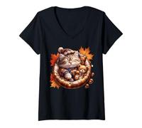 Mujer Cute Fall Cat Graphic For Cat Grandma and Autumn Kitten Mom Camiseta Cuello V