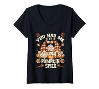 Mujer Cute Fall GNOME For Thanksgiving You Had Me At Pumpkin Spice Camiseta Cuello V