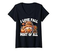 Mujer Cute Fall Pumpkin GNOME For Women I Love Fall Most of All Camiseta Cuello V