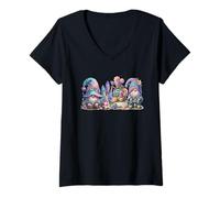 Mujer Cute Flower Gnomes For Women Men and Kids Hello Spring Camiseta Cuello V
