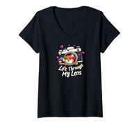 Mujer Cute Fox Camera Lens Photography - Life Through My Lens Camiseta Cuello V