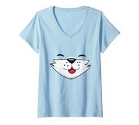 Mujer Cute Fox Face Illustration Fox Costume Picture Animal Camiseta Cuello V
