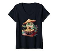 Mujer Cute Frog Eating Ramen Japanese Noodles Men Women Kids Camiseta Cuello V