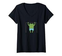 Mujer Cute Frog Funny Fitness Gym Workout Weightlifting Camiseta Cuello V
