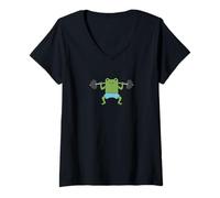 Mujer Cute Frog Funny Fitness Gym Workout Weightlifting Camiseta Cuello V