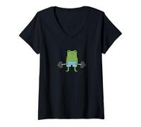Mujer Cute Frog Funny Fitness Gym Workout Weightlifting Camiseta Cuello V