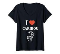 Mujer Cute Funny caribous Animals Little Simple i Love Caribou Camiseta Cuello V