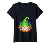 Mujer Cute Garden GNOME with Lotus Flower For Mom & Yoga Teacher Camiseta Cuello V