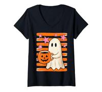 Mujer Cute Ghost Halloween Coffee Lover Spooky Season Pumpkin Camiseta Cuello V