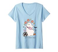 Mujer Cute Ghost Halloween In My Spooky Era Calabaza Candy Maíz Camiseta Cuello V