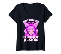 Mujer Cute Girl Graphic tee Can't Hear You I'm Listening to KPOP Camiseta Cuello V