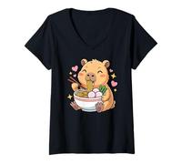 Mujer Cute Girls Capybara Ramen Kawaii Tea Kawaii Capy Lover Camiseta Cuello V