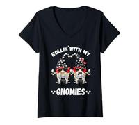 Mujer Cute GNOME For Oldschool Biker Kids Rollin`with My Gnomies Camiseta Cuello V