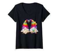 Mujer Cute GNOME In 70s Outfit Shows Peace Sign In Hippie Costume Camiseta Cuello V