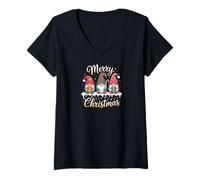 Mujer Cute GNOME Santa Claus Hat and Christmas Lights Camiseta Cuello V