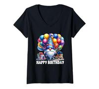 Mujer Cute GNOME Themed Birthday Dress Women Happy Birthday GNOME Camiseta Cuello V