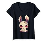 Mujer Cute Goth Bunny Doll Gothic Outfit Cute E-Girl Grunge Camiseta Cuello V