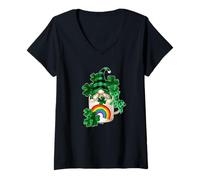Mujer Cute Green Shamrock with Coffee GNOME For St. Paddys Day Camiseta Cuello V