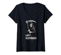 Mujer Cute Grim Reaper ÚLTIMO Responder EMT EMS First RN Halloween Camiseta Cuello V