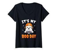 Mujer Cute Halloween Ghost Gamer Video Gaming It's My Boo Day Kids Camiseta Cuello V