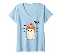Mujer Cute Halloween Ghost Saying NO Funny Halloween, Fall Camiseta Cuello V
