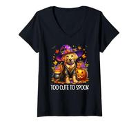 Mujer Cute Halloween Golden Retriever Puppy Is Too Cute To Spook Camiseta Cuello V