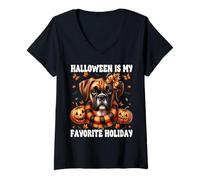 Mujer Cute Halloween Is My Favorite Holiday Graphic For Boxer Mom Camiseta Cuello V
