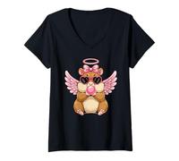 Mujer Cute Hamster Angel Valentine's Day Heart Camiseta Cuello V