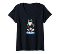 Mujer Cute Happy Green Frog Toad Amphibian Frosch Rana Camiseta Cuello V
