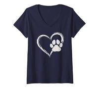 Mujer Cute Heart Paw Print Dog Mom Dog Dad Cute Dog Lover Camiseta Cuello V