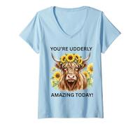 Mujer Cute Highland Cow Absolutamente increíble Hoy Vaquera Camiseta Cuello V