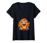 Mujer Cute Highland Cow Sunflowers Country Heifer Farm Farmer Fall Camiseta Cuello V